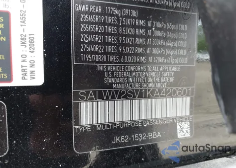 2019 Land Rover Range Rover Sport Hse Dynamic из США, поврежденный, VIN SALWV2SV1KA420601